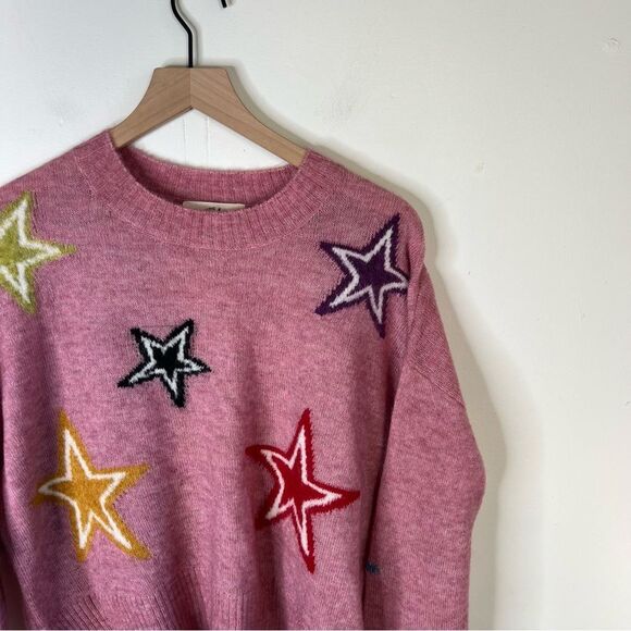 Electric & Rose Pink Mohair Wool Blend Sweater with Stars Anthropologie Medium - Picture 6 of 11